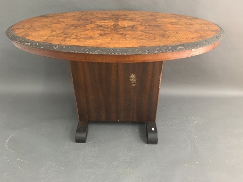 Art Deco Table Base with Inlaid Burr Walnut Oval Top