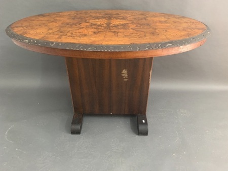 Art Deco Table Base with Inlaid Burr Walnut Oval Top