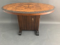 Art Deco Table Base with Inlaid Burr Walnut Oval Top