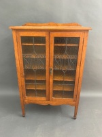 Antique Mahogany 2 Door Music Cabinet with Leadlight Doors