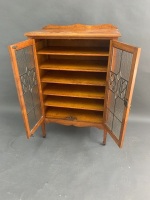 Antique Mahogany 2 Door Music Cabinet with Leadlight Doors - 4