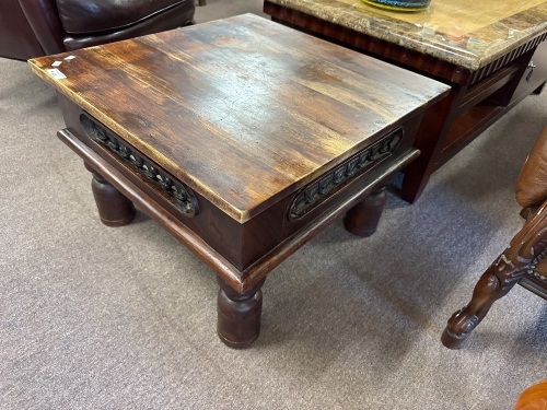 Small Low Wooden Side Table with Metal Decorative Inserts