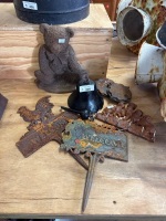 Cast Iron Welcome Signs, Teddy bear Door Stop, Cat Key holder & Bell - 2