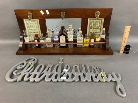 Key Rack of Old Style Apothecary Bottles & Alloy Wine Signs