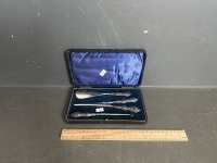 Antique Boxed Shoehorn and Buttonhook Accessory Set - Marked Steel