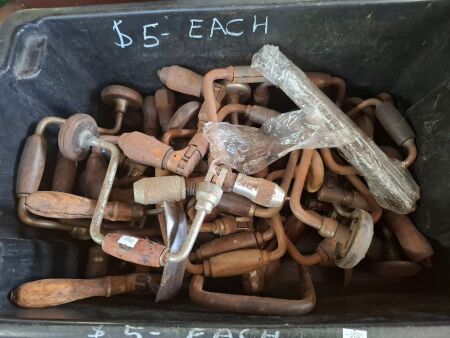 Large Lot of Vintage Hand Drills and Drill Bits