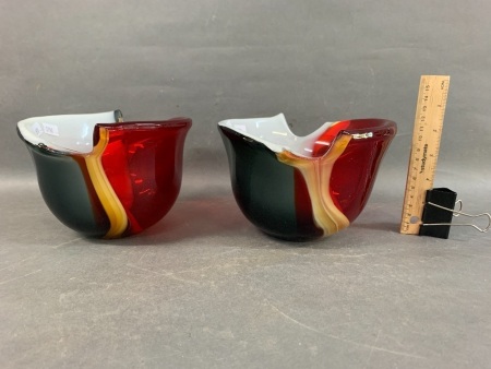 Pair of Coloured Art Glass Bowls