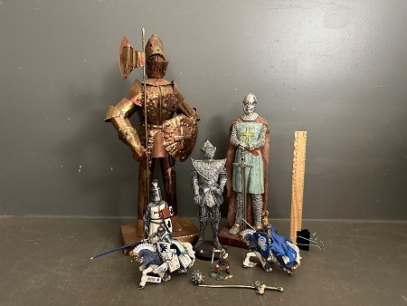 Big Lot of Knight Figurines - Includes 2x Large Knight Statues and 4x Small Knight Figurines