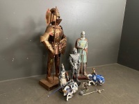 Big Lot of Knight Figurines - Includes 2x Large Knight Statues and 4x Small Knight Figurines - 2