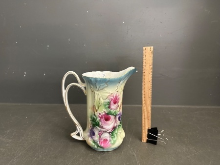 Country Floral Roses Pitcher Vase - Staffordshire England - Hand Painted 