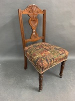 Antique Upholstered Bedroom Chair on Turned Front Legs with Original Castors - 3