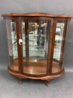 Antique Curved Glass Display Cabinet with 2 Shelves & Key