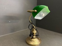 Office Desk Decor - Includes a Brass with a Green Shade  Desk Lamp and a World Globe - 3