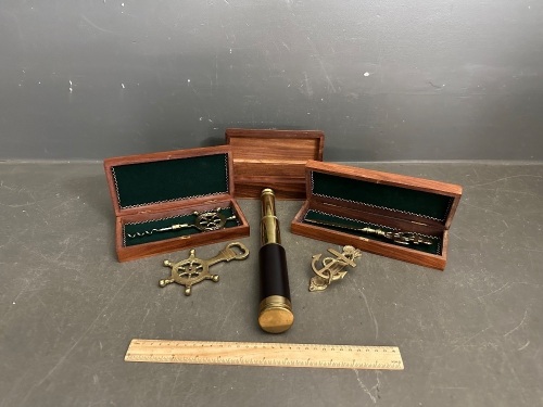 Nautical Mixed Brass Bar Lot - Including a Spy Glass Telescope