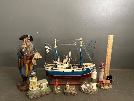 Large Lot of Lighthouse and Boat and Pirate Figurines