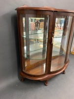 Antique Curved Glass Display Cabinet with 2 Shelves & Key - 4