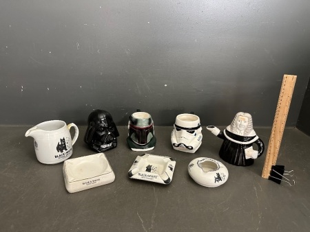 1 Mixed Lot - Including Ashtrays - Star Wars Mugs - Lawyer TeaPot - Black&White Scotch Whisky Jug