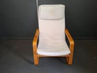 Modern Wooden Framed and White Fabric Poang Ikea Chair