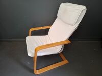 Modern Wooden Framed and White Fabric Poang Ikea Chair - 2