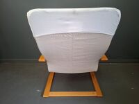 Modern Wooden Framed and White Fabric Poang Ikea Chair - 3