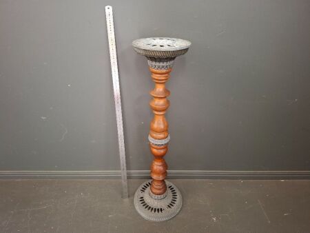 Vintage Cast Alloy and Wooden Plant Stand or Ash Tray