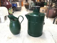 Vitange Green Painted Oil Can & Metal Jug