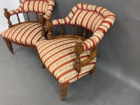 Pair of Beautifully Upholstered Antique Edwardian Tub Chairs on Original Castors - 2