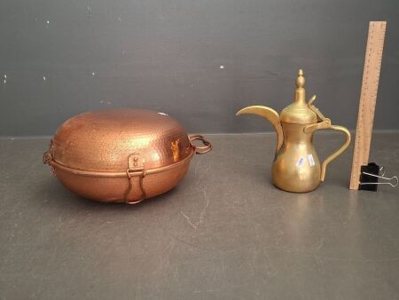 Antique Stainless Steel Dallah Coffee Pot & Hammered Copper Cataplana