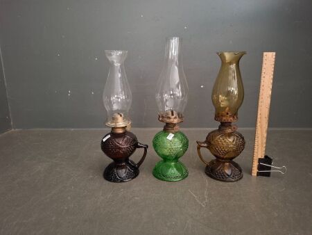 Three Vintage Oil Lanterns, Two Finger Lamps