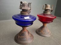 Pair Lithgow Lamps Kookaburra Metal Oil Lamps - Blue & Red - 3