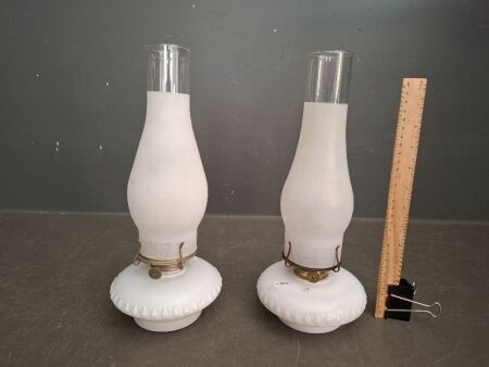 Pair Milk Glass Piano Lanterns USA