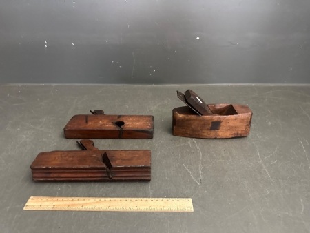 3 Wooden Block Planes - 1 Marked I and H Sorby