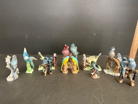 Large Lot of Beautiful Blue Ceramic Bird Figurines