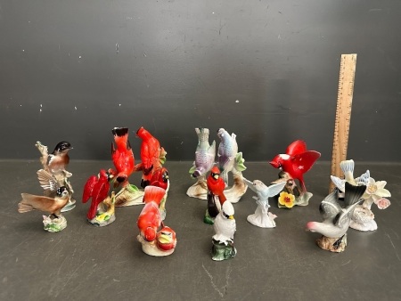 Large Lot of Red and White Ceramic Bird Figurines