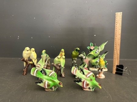 Large Lot of Green Coloured Ceramic Bird Figurines