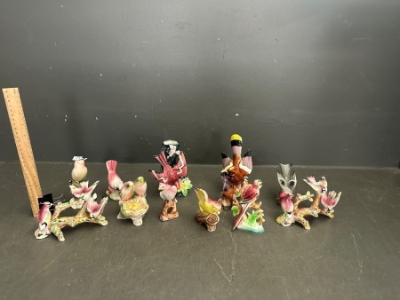 Large Lot of Stunning Pink and Multi Coloured Ceramic Bird Figurines