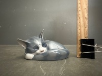 Royal Copenhagen Grey Sleeping Cat Kitten Figurine - Made in Denmark 