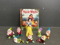 Snow White and the 7 Dwarves Figurines - Marked Walt Disney Productions made in Japan - Comes with the Snow White Little Golden Book - 2