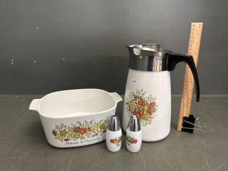 Beautiful Corning Ware Le Cafe Set - Includes 1x Jug 1x Pot and 1x Salt and Pepper Shaker