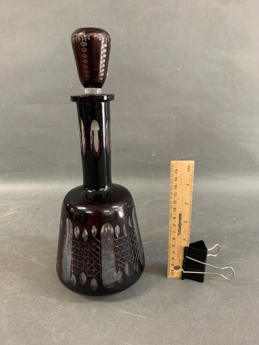 Antique Bohemian Ruby Cut Glass Decanter