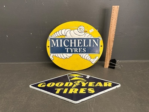 Good Year and Michelin Tires Cast Iron Signs