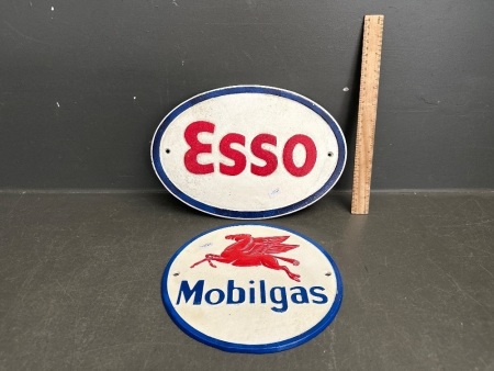 2 Cast Iron Signs - Mobilgas and Esso