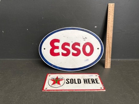 1 Esso and 1 Texaco Cast Iron Signs