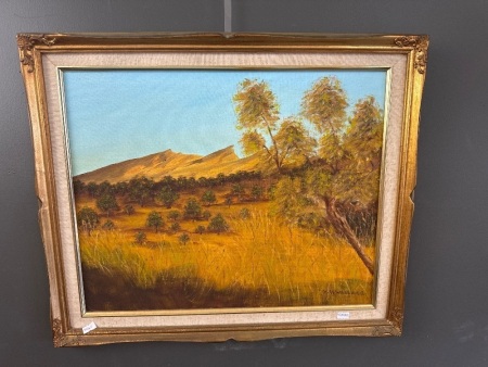 Oil on board Outback Scene signed H.W.Wallace