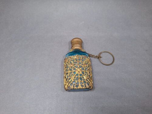 Antique Victorian Blue Glass Perfume Bottle Chatelaine