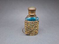 Antique Victorian Blue Glass Perfume Bottle Chatelaine - 2