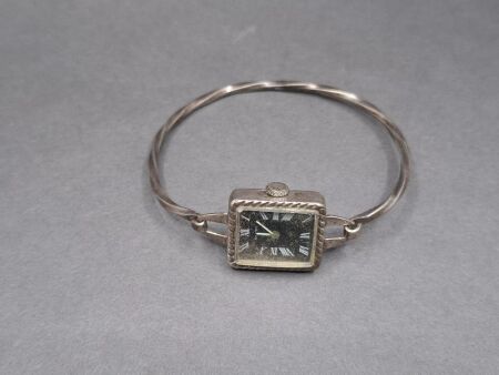 Antique Ancre Silver Bangle Watch 