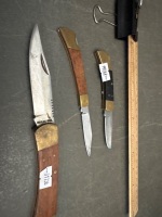 3x Brass and Wood Folding Knives - 2