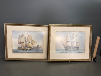 Two Original Water Colours of Frigates by Colin Ashford