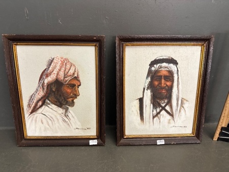 Framed Oil on Canvas Middle Eastern Portraits